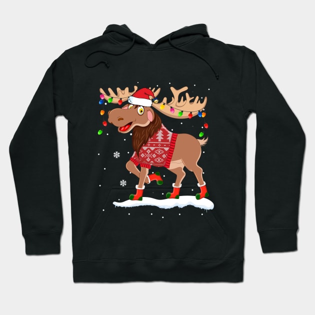 Ugly Christmas Sweater Moose Hoodie by TeeSky